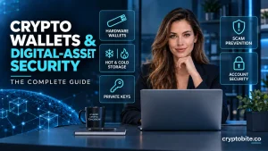 Crypto wallets and digital-asset security guide explaining hardware wallets, private keys, custody, and scam prevention